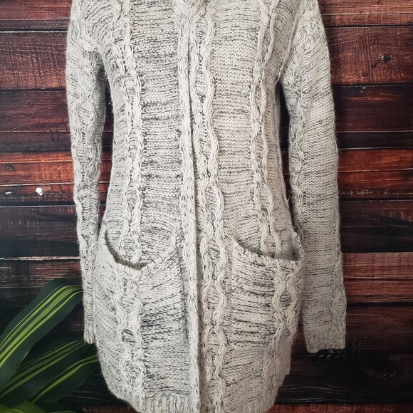 Cynthia Rowley S Cardigan Sweater Open Fuzzy Alpaca Wool Blend White Gray Marled - Picture 4 of 14